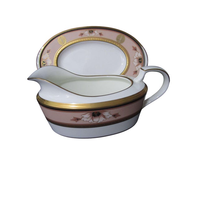 Vintage Noritake Commemoration Gravy Boat With Underplate Peach Gold Art Deco Retired For Sale - Image 11 of 11