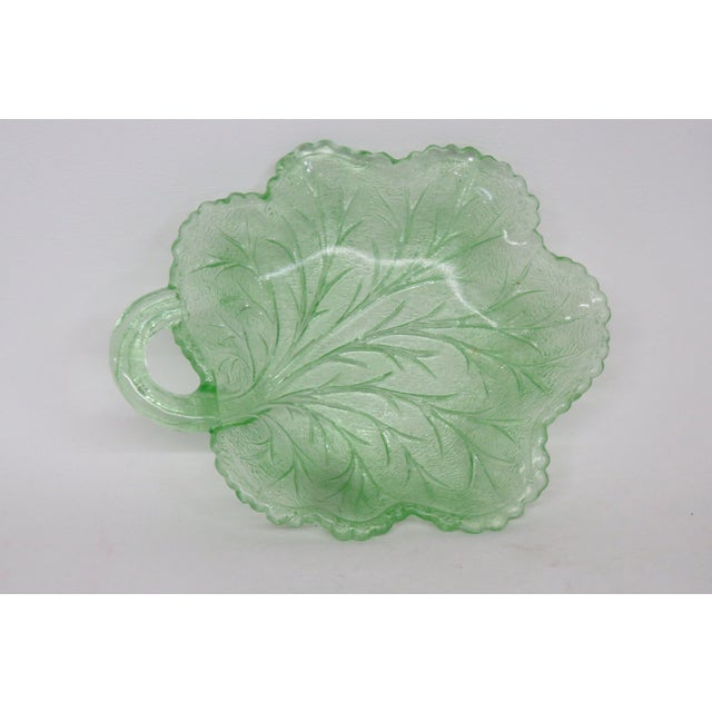 Uranium Glass Cabbage Leaf Candy Server Nappy Dish 4571b For Sale - Image 4 of 17