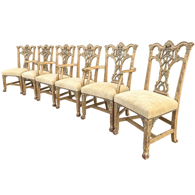 Set of six Hickory Chair Emma dining chairs, comprising four armchairs and two armless side chairs. These distinctive...