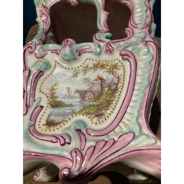 Antique Large French Pink Faience Sedan Chair Double Sword Mark For Sale - Image 13 of 16