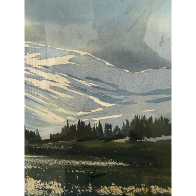 Landscape Watercolor of Valley in Mountains, Signed For Sale - Image 12 of 12