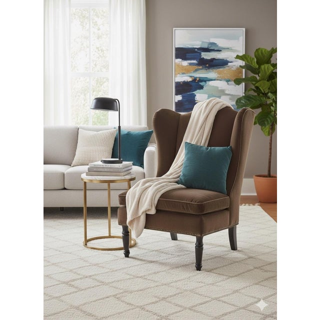 Drexel Heritage "Jaime R" Velvet Wingback Slipper Chair With Goose Feather Cushion For Sale - Image 10 of 11