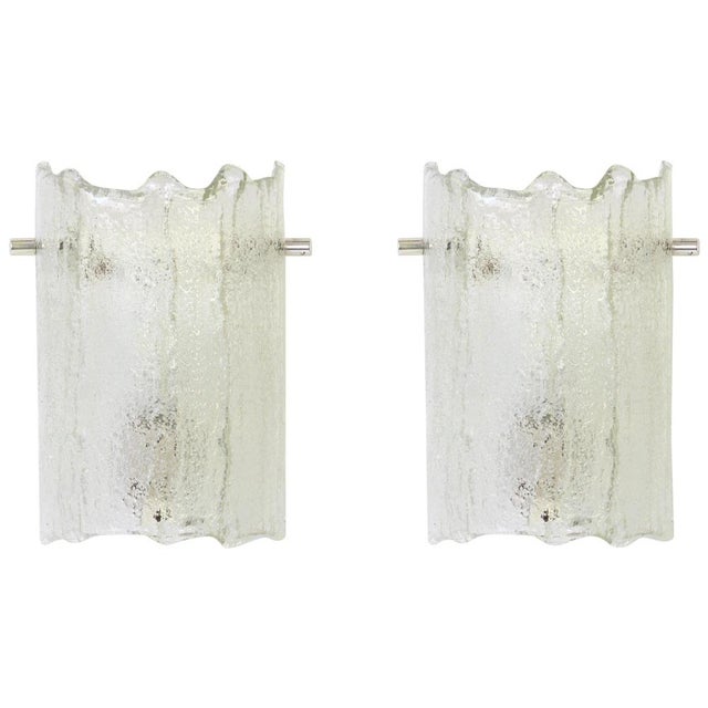 German Murano Ice Glass Vanity Sconces by Kaiser, 1970s, Set of 2 For Sale - Image 6 of 6
