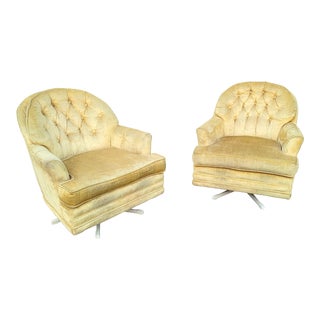Vintage Viewpoint by Mayco Tufted Limoncello Strie Velvet Swivel Arm Chairs- a Pair For Sale