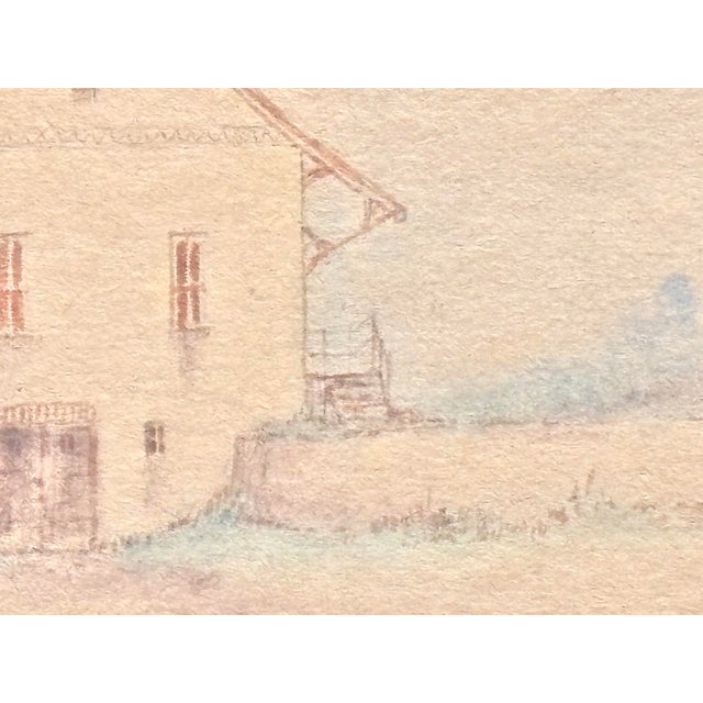 1970s Small 1970s Ink and Pastel Drawing of a Quaint Country Home, Framed For Sale - Image 5 of 9