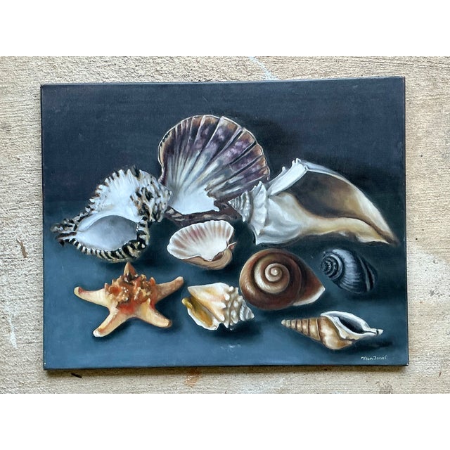 Vintage Mon Jones Shell Still Life Oil Painting For Sale In West Palm - Image 6 of 12