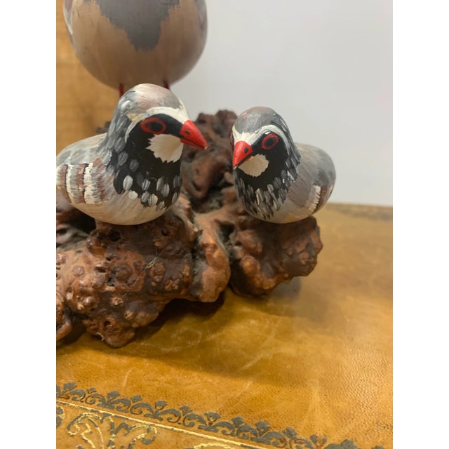 Mid 20th Century Vintage Carved Shorebird With Chicks on Burl Wood Base For Sale - Image 5 of 6
