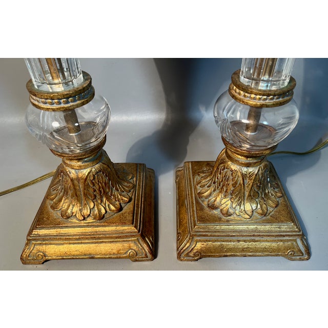 Brass Pair Crystal Brass Lamps Michael Berman Signed 1980s Hollywood Regency Style For Sale - Image 8 of 8