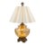 Vintage Etched Amber Glass Rose Urn Lamp With Illuminated Base and Pleated Shade For Sale
