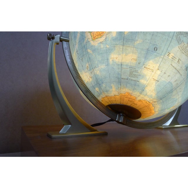Illuminated Glass Globe with Semi-Gimbal Suspension & Large Atlas in Drawer from Columbus Oestergaard, 1960s For Sale - Image 4 of 18