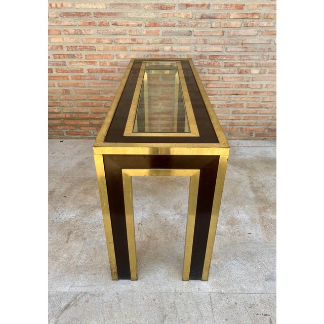 Mid-Century Modern Late 20th Century Gilt Metal and Wood Console Table with Glass Top For Sale - Image 3 of 18
