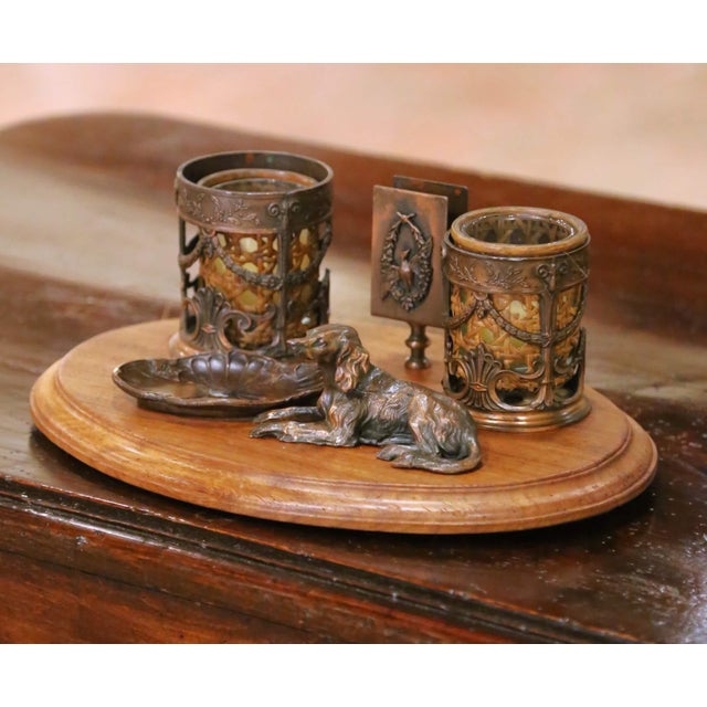 Early 20th Century Early 20th Century French Spelter and Walnut Desk Garniture Set For Sale - Image 5 of 7