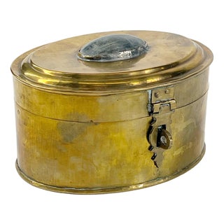 Vintage Brass Trinket Box With Natural Horn Cabochon For Sale