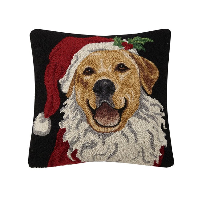 Traditional Holiday Golden Retriever Hook Pillow 18" x 18" For Sale - Image 3 of 3