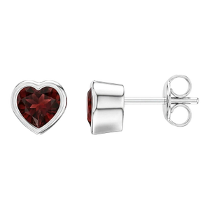 Garnet Heart Shape Studs, Bezel Setting Garnet Studs, January Birthstone Studs - A Pair