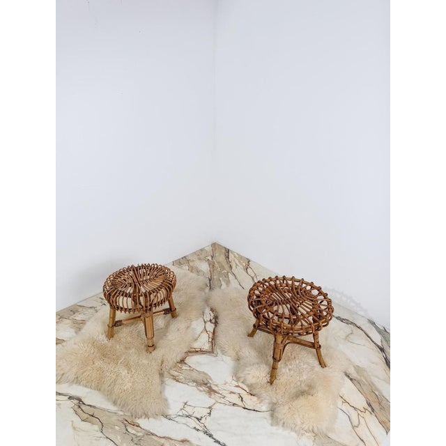 Mid-Century Italian Handcrafted Cane Bamboo & Rattan Stool in the style of Albini for Tito Agnoli, 1960s For Sale - Image 18 of 18