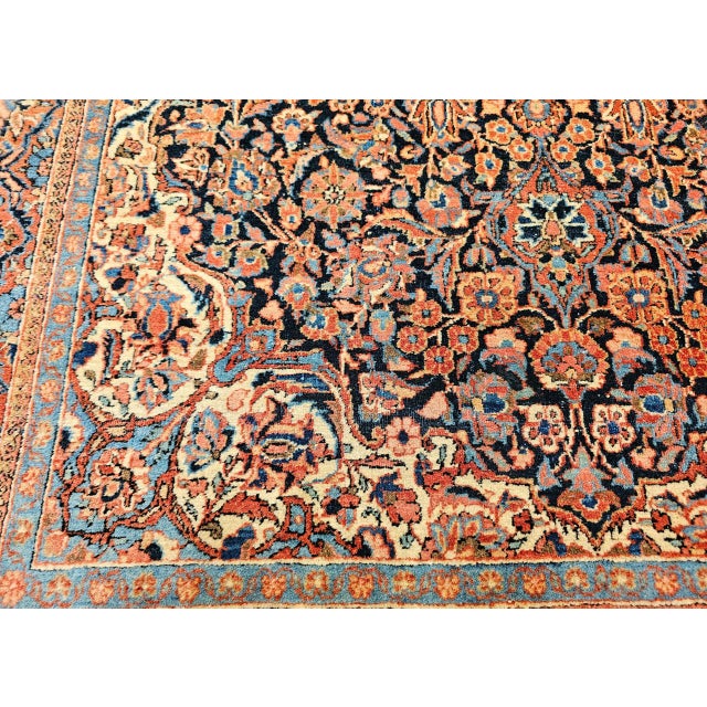 Vintage Persian Kashan Rug, Hand-Knotted Wool, Floral Pattern, Navy & Blue, 5x7 For Sale - Image 15 of 17
