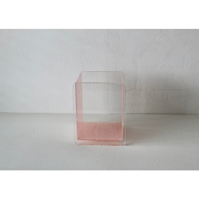 Vintage Mid-Century Acrylic Lucite Pink Mother of Pearl/Marble Effect Rectangular Wastebasket For Sale - Image 12 of 13