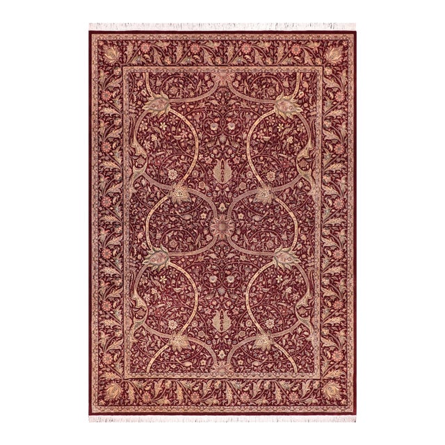 Art Nouveau Floral 1990's Pak-Persian Red/Green Wool Rug - 9'0'' X 12'3'' For Sale