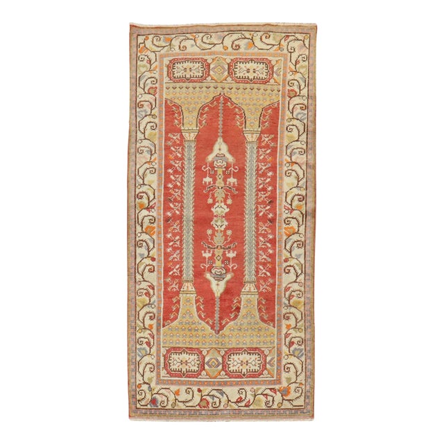 Zabihi Collection Red Vintage Turkish Prayer Rug - 3'3" x 6'1" For Sale