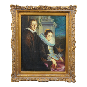 Late 20th Century Portrait of a Young Married Couple Oil Painting After Jacob Jordaens 25"