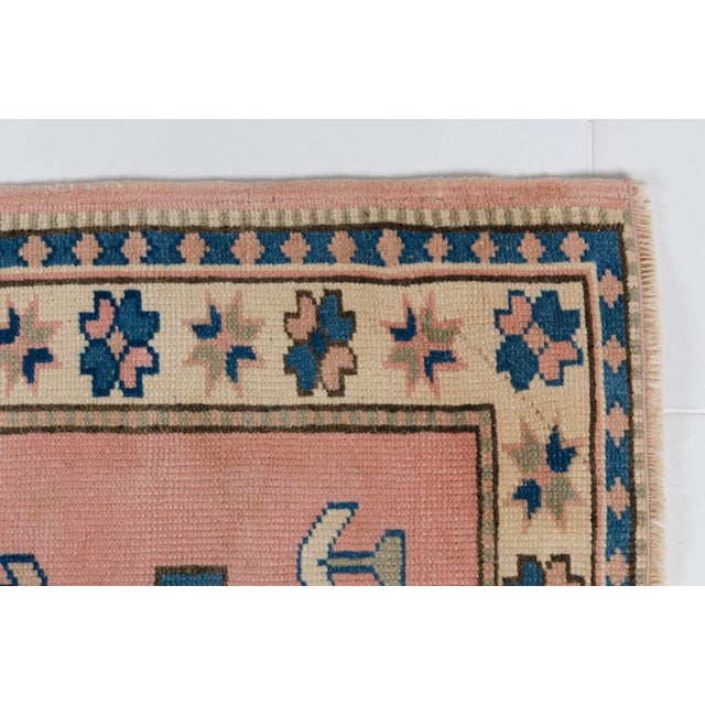 1960s Muted Terracotta & Navy Blue Medallion Rug, Hand-Knotted Wool Carpet For Sale - Image 10 of 10