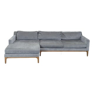West Elm Parker Gray Sectional Sofa With Chaise and Wood Base For Sale