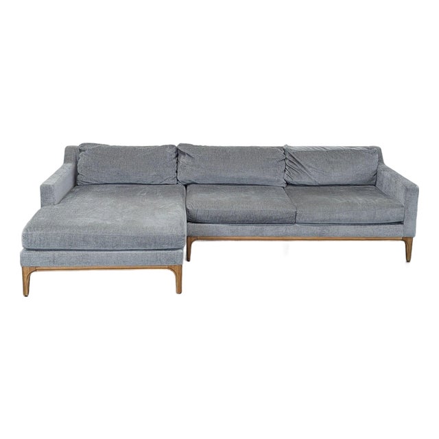 West Elm Parker Gray Sectional Sofa With Chaise and Wood Base For Sale