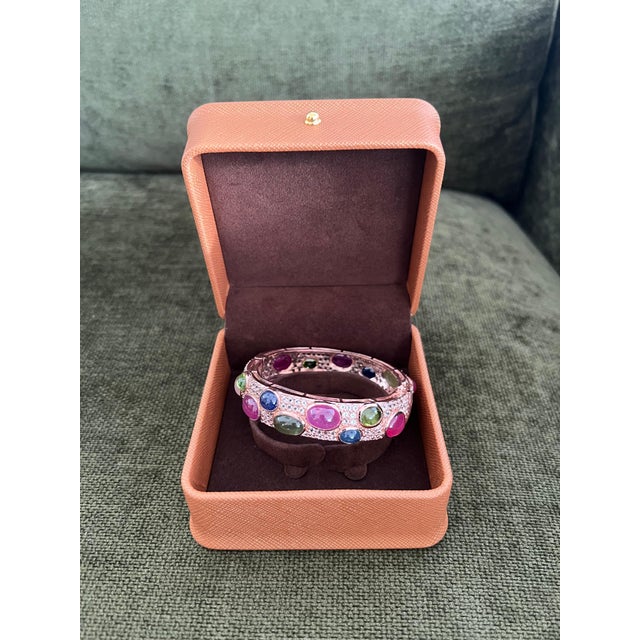 Bochic "Capri" Ruby & Multi Color Gem & Sapphire Bangle Set In 18K Gold & Silver For Sale - Image 4 of 12