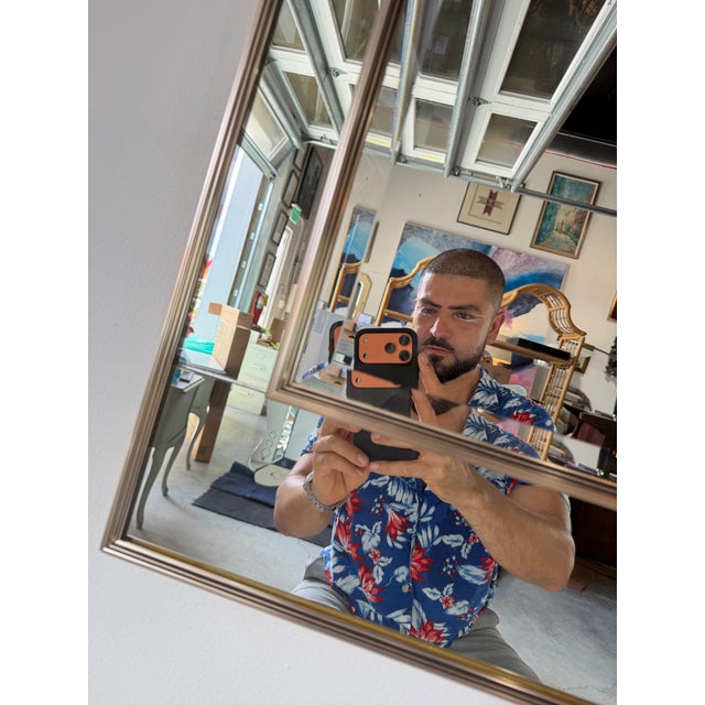 1980s La Barge Style Geometric Beveled Wall Mirror With Brushed Aluminum Frame For Sale - Image 10 of 12
