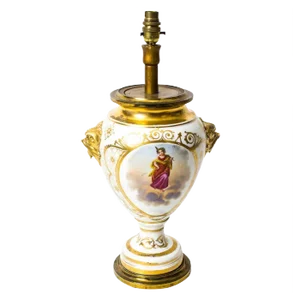 19th Century French Hand-Painted & Gilt Porcelain Table Lamp