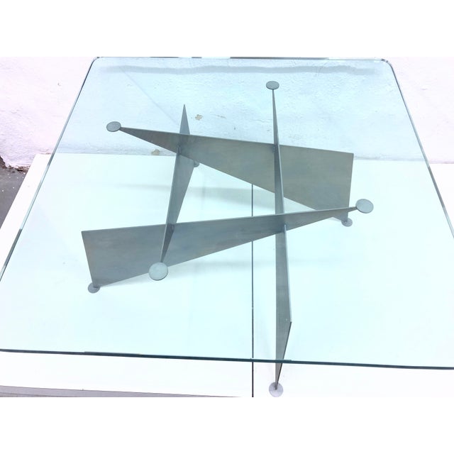 Vintage Coffee Table in Metal Frame with Square Glass Top, 1980s For Sale - Image 6 of 11
