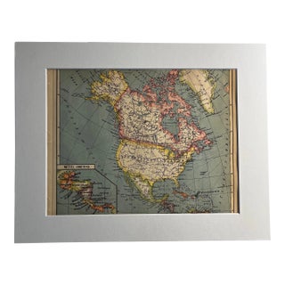 1930 German Map of North and Central America Matted Print For Sale