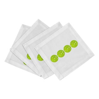 Pickelballs Acid Green Cotton Sateen Cocktail Napkins, Set of 4 For Sale