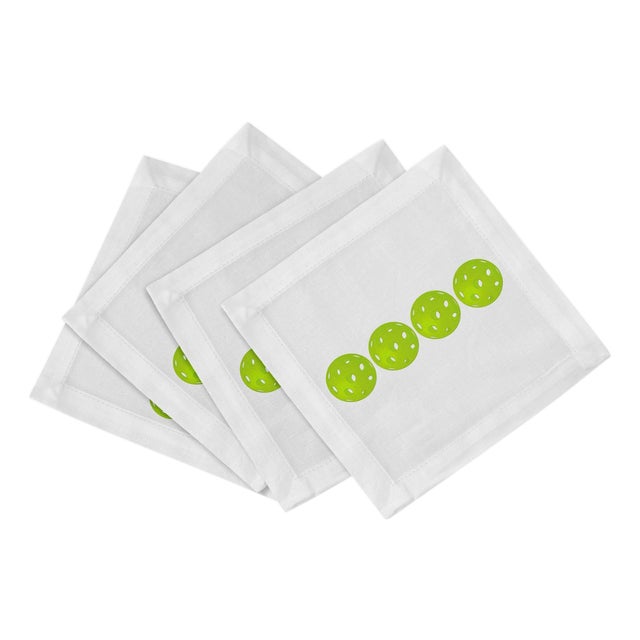 Pickelballs Acid Green Cotton Sateen Cocktail Napkins, Set of 4 For Sale
