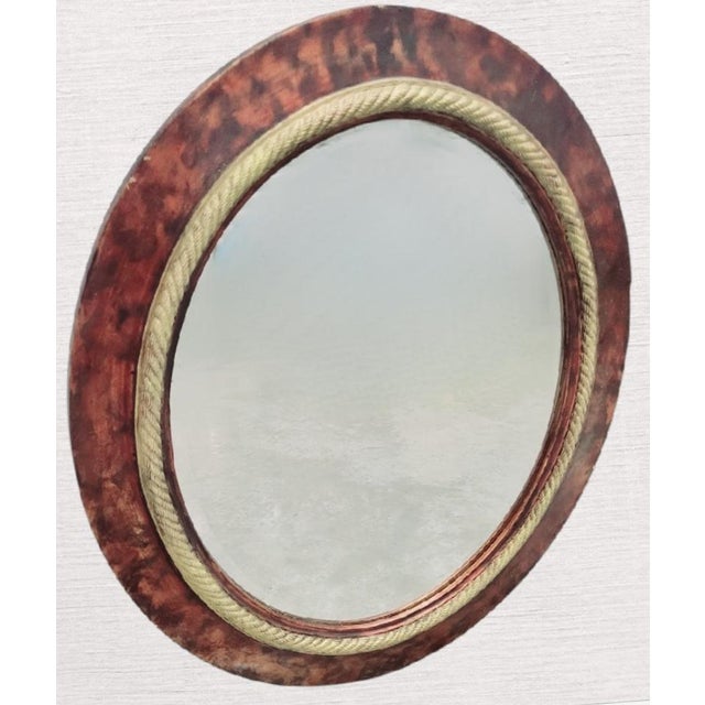 1990s Custom Painted Faux Tortoiseshell Gold Trim Oval Wall Mirrors- A Pair For Sale - Image 5 of 10