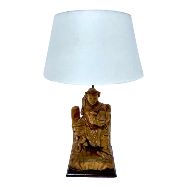 Antique Hand-Carved Asian Ancestor Figurine Lamp For Sale