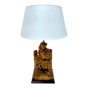 Antique Hand-Carved Asian Ancestor Figurine Lamp