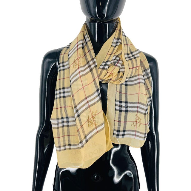 Burberry Beige Plaid 100% Silk Scarf