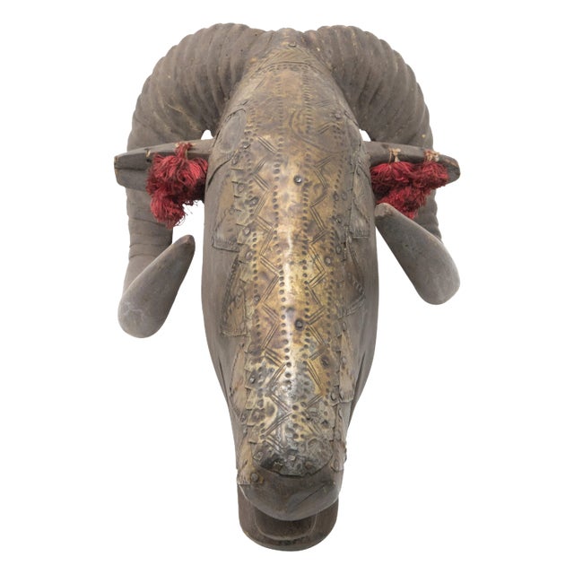 Wood and Metal Plate Marka Ram Mask For Sale