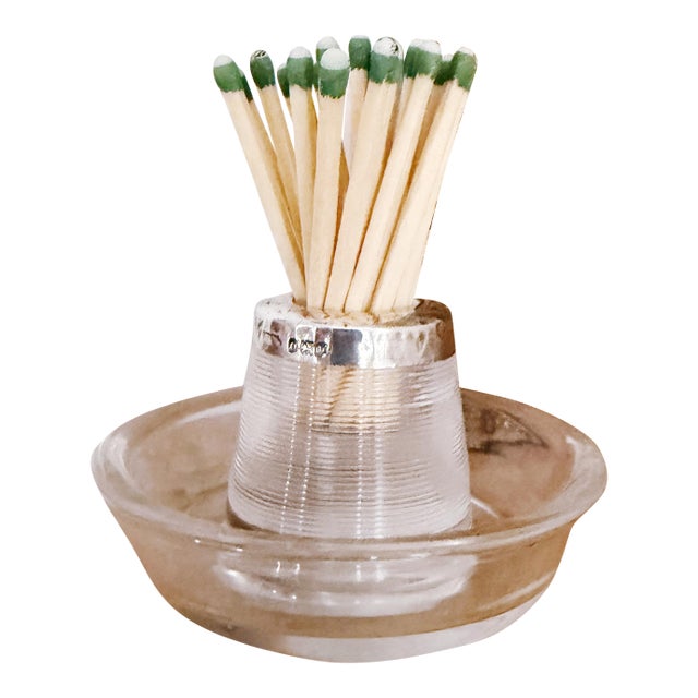 1906 English Sterling Silver and Glass Match Striker For Sale