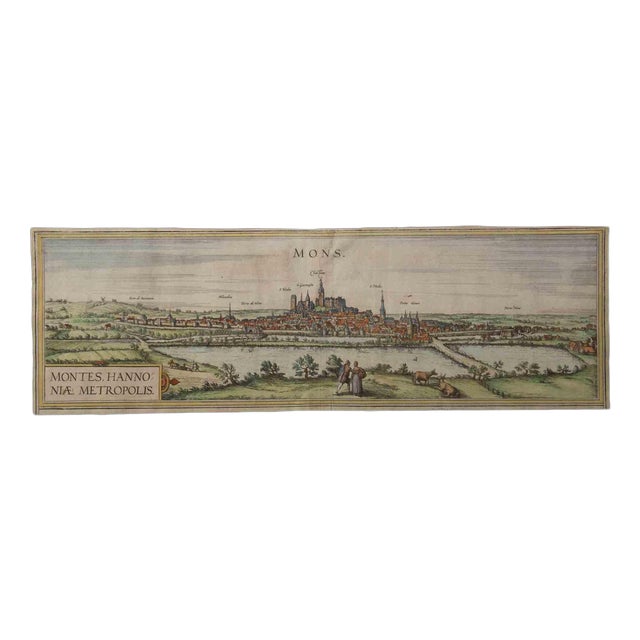 Franz Hogenberg, Ancient View of Mons, Etching, 16th-Century For Sale