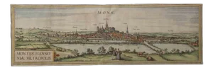 Franz Hogenberg, Ancient View of Mons, Etching, 16th-Century