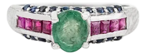 Unique Design Emerald Ruby Diamond Statement Ring Crafted in 925 Silver - Size 7
