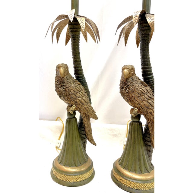 20th Century Palm Beach Chic Parrot and Palm Tree Lamps- A Pair For Sale - Image 10 of 18