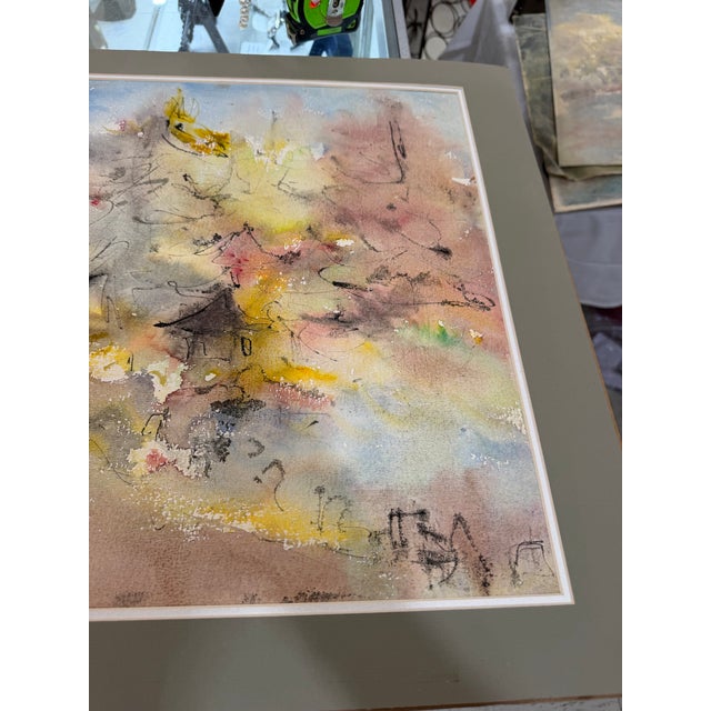 Contemporary 1960s Original Watercolor Pastel Landscape Painting by Nadine Vartanian 22x28 For Sale - Image 3 of 7