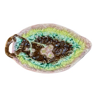 Late 19th Century Pink, Green and Brown Majolica Leaf Dish For Sale