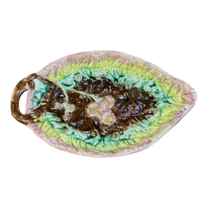 Late 19th Century Pink, Green and Brown Majolica Leaf Dish