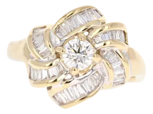 1.32 Carat Diamond Cluster 14 Karat Yellow Gold Ring, Size 7