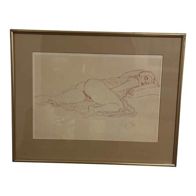 1910s Original Print on Collectors Paper of Pencil Drawing of Gustav Klimt For Sale